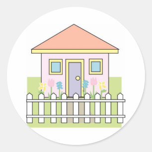 House with White Picket Fence Classic Round Sticker