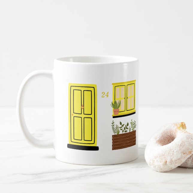 House with Yellow Door with Custom Quote Coffee Mug (With Donut)