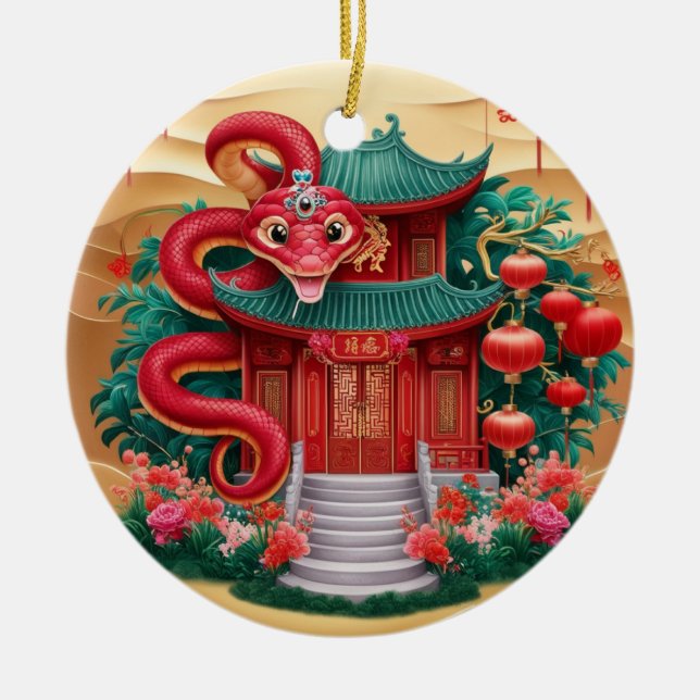 House Wood Snake  Ceramic Ornament (Front)