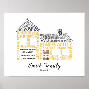 House Word Art with Family Name Poster