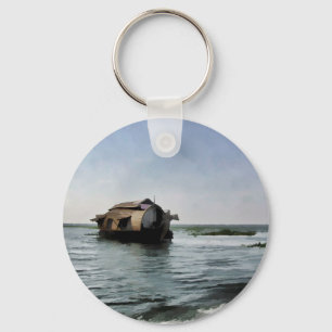 Houseboat in Kerala in saltwater lagoon Key Ring