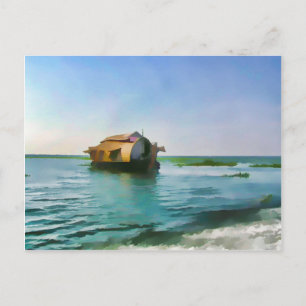 Houseboat in Kerala in saltwater lagoon Postcard