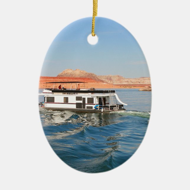 Houseboat making waves, Lake Powell, Arizona Ceramic Ornament (Front)