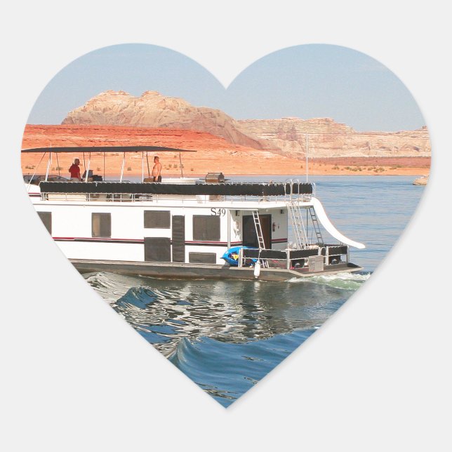 Houseboat making waves, Lake Powell, Arizona Heart Sticker (Front)