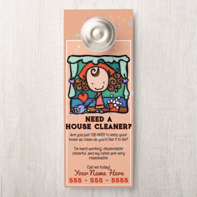 Housecleaning House Cleaner Customisable Promo Door Hanger (On Knob)