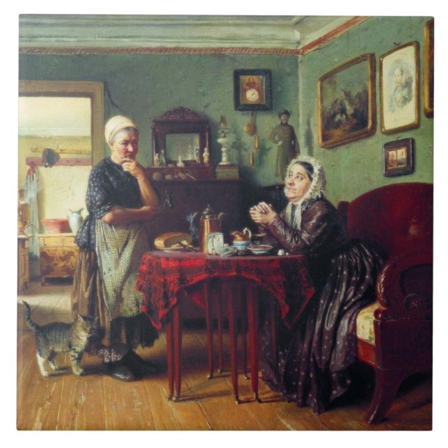 Household Conversation (by Konstantin Makovsky) Ceramic Tile (Front)