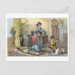 Household Sewing Machine Boy with Cats Postcard