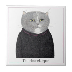 HOUSEKEEPER CAT 4.25" Square Ceramic Tile + Text