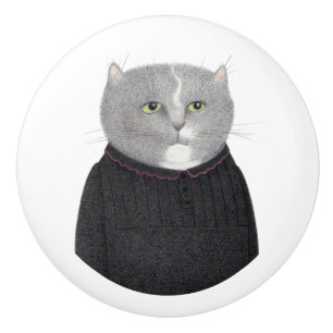 HOUSEKEEPER CAT Ceramic Drawer Knob