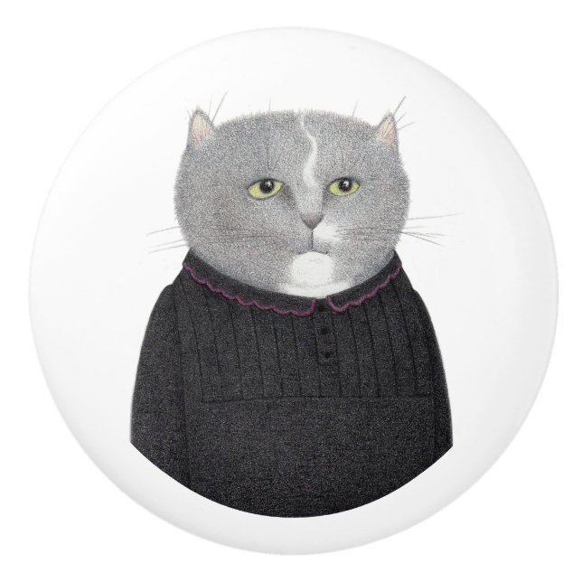 HOUSEKEEPER CAT Ceramic Drawer Knob (Front)