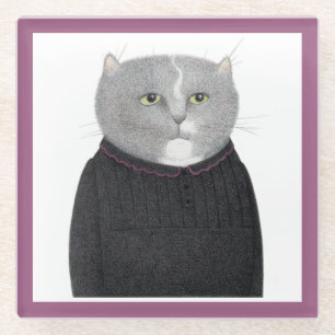 HOUSEKEEPER CAT Glass Drink Coaster 