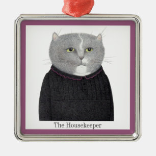 HOUSEKEEPER CAT Premium Square Ornament + Text