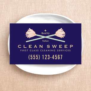 Housekeeper Maid Services Crossed Pink Mops Business Card