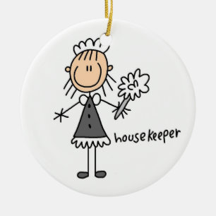 Housekeeper Stick Figure Ceramic Ornament