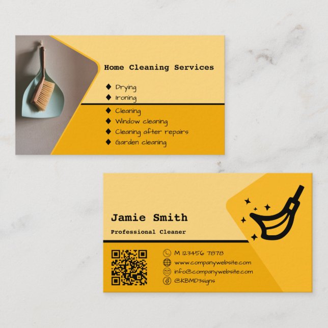 Housekeeping Cleaning Service Yellow Business Card (Front/Back)