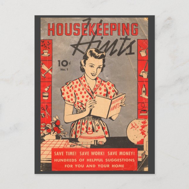 Housekeeping Hints 10 cents Vintage Postcard (Front)
