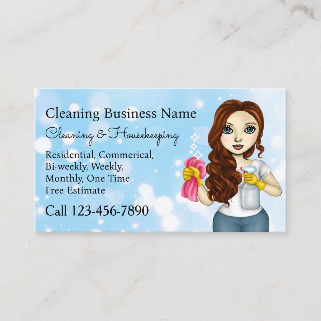 Housekeeping Home Cleaning Service Maid Janitorial Business Card (Front)