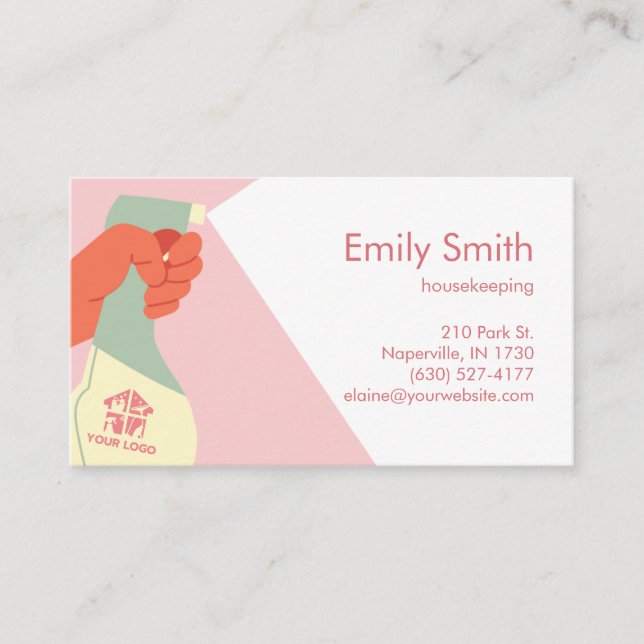 Housekeeping Services Hand Cleaning Spray QR code  Business Card (Front)