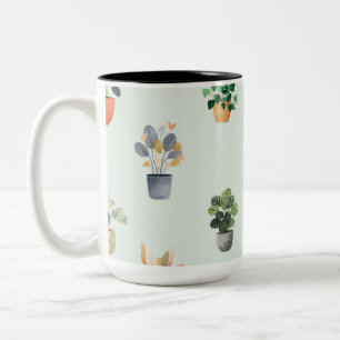 Houseplant Pattern Botanical Indoor Plant Design Two-Tone Coffee Mug