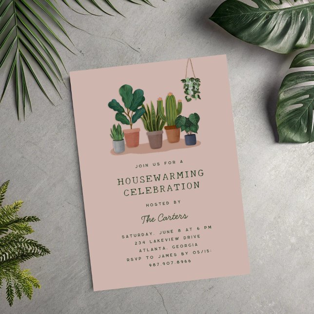 Houseplants Illustrations Housewarming Party Invitation (watercolour houseplants housewarming party invitation)