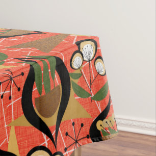 Houseplants Orange, Black, Gold Mid-Century Tablecloth