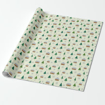 Houses and fir trees wrapping paper