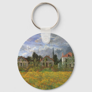 Houses at Argenteuil by Claude Monet, Vintage Art Key Ring
