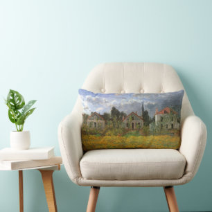 Houses at Argenteuil by Claude Monet, Vintage Art Lumbar Cushion