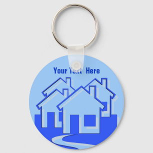 Houses Button Keychain