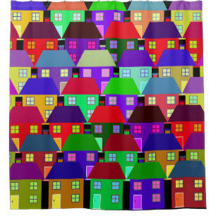 HOUSES COLORFUL HOME COMMUNITY   SHOWER CURTAIN