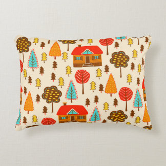 Houses Forest Vintage Seamless Pattern Decorative Cushion