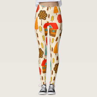 Houses Forest Vintage Seamless Pattern Leggings