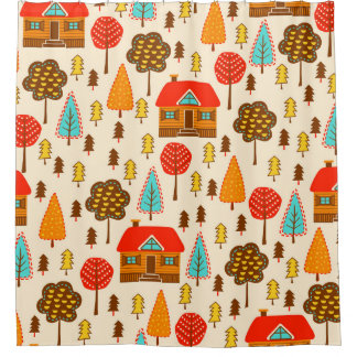 Houses Forest Vintage Seamless Pattern Shower Curtain