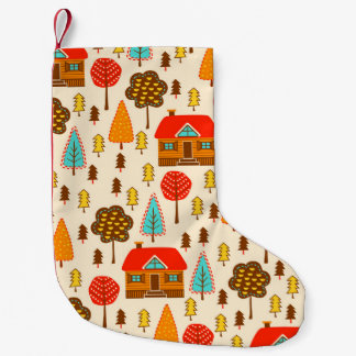 Houses Forest Vintage Seamless Pattern Small Christmas Stocking