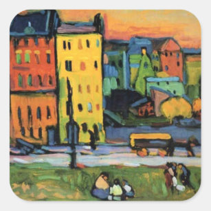 Houses in Munich by Kandinsky, Square Sticker