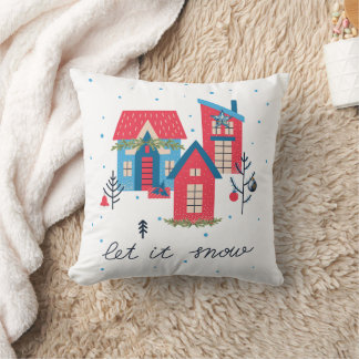 Houses Let it Snow Merry & Bright Christmas Pillow