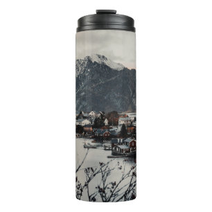 HOUSES NEAR MOUNTAIN AND LAKE THERMAL TUMBLER