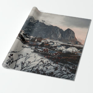 HOUSES NEAR MOUNTAIN AND LAKE WRAPPING PAPER