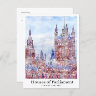 Houses of Parliament London Travel Watercolor Postcard