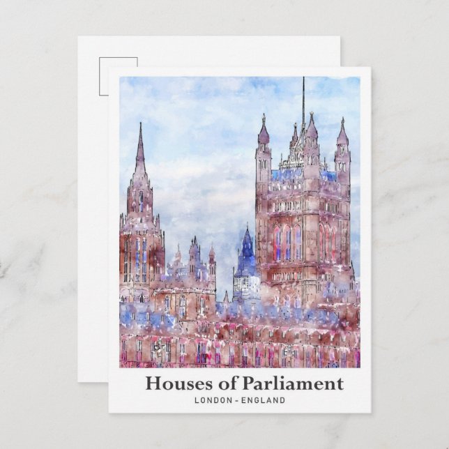 Houses of Parliament London Travel Watercolor Postcard (Front/Back)