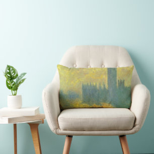 Houses of Parliament, Stormy Sky by Claude Monet Lumbar Cushion