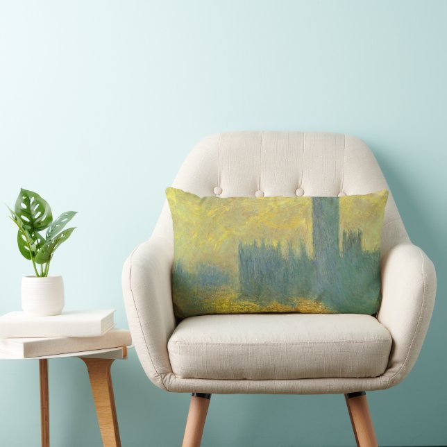 Houses of Parliament, Stormy Sky by Claude Monet Lumbar Cushion (Chair)