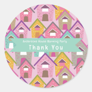 Houses Pink Thank You Classic Round Sticker