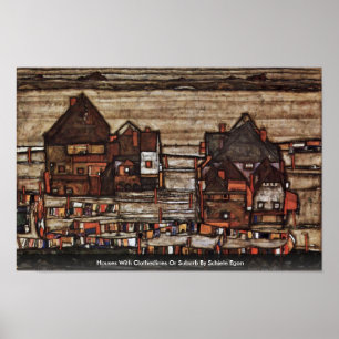 Houses With Clotheslines Or Suburb By Schiele Egon Poster