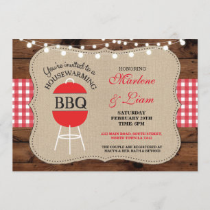Housewarming BBQ Red Rustic New Home Invitation