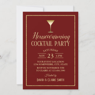 Housewarming Cocktail Party Elegant Burgundy Gold Invitation