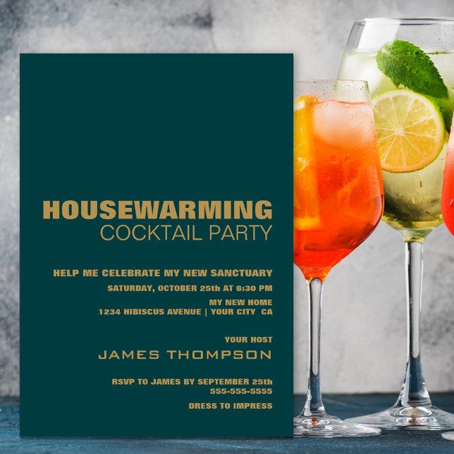 Housewarming Cocktail Party Modern Teal Gold Invitation (Creator Uploaded)
