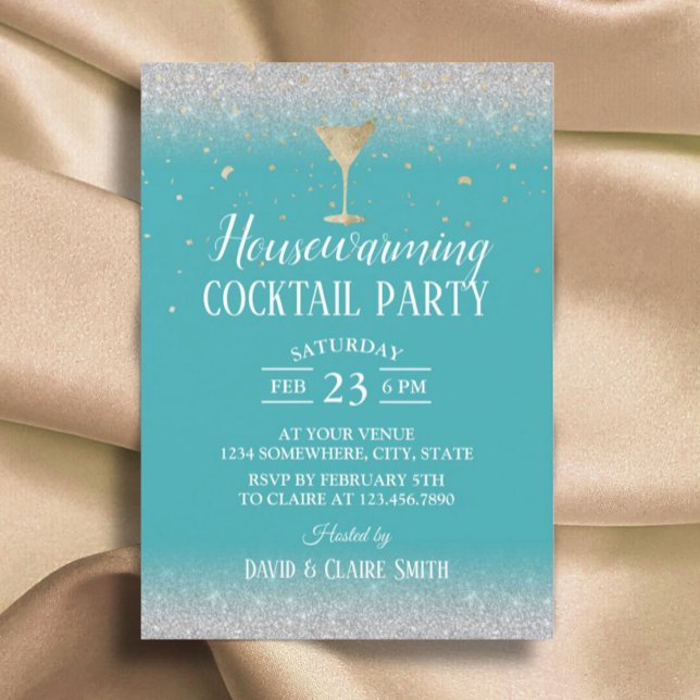 Housewarming Cocktail Party Modern Turquoise Invitation (Creator Uploaded)