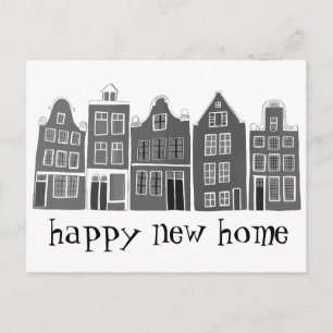 Housewarming Cute Houses Amsterdam Travel B&W Postcard