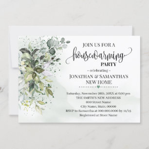 Housewarming Eucalyptus Greenery Dust watercolor Invitation